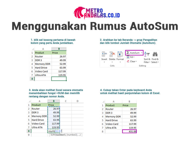 Cara Menjumlahkan di Excel Menggunakan AutoSum